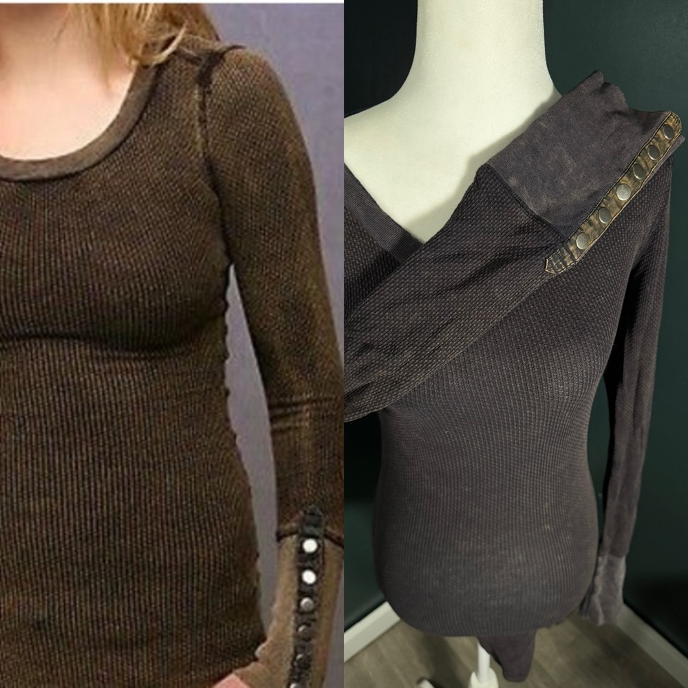Free People • RARE • Black Damsel Snap Button Cuff Thermal